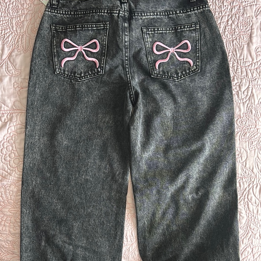 Black Jeans with Pink Bow Accents